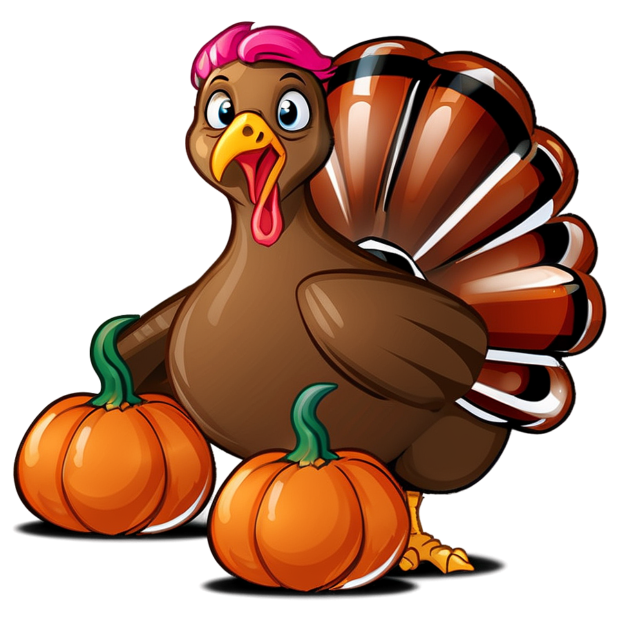 Cartoon Turkey With Pumpkins Png Rxi80 PNG Image