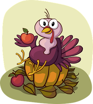 Cartoon Turkeywith Apples PNG Image