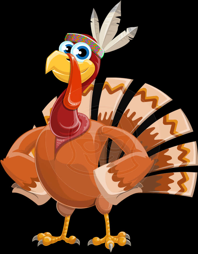 Cartoon Turkeywith Headband PNG Image