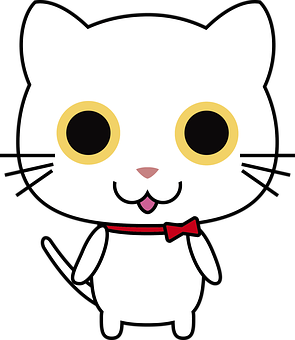 Cartoon White Cat Red Bow Tie PNG Image