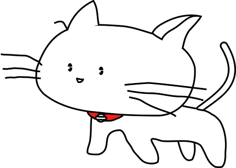 Cartoon White Cat Red Collar PNG Image