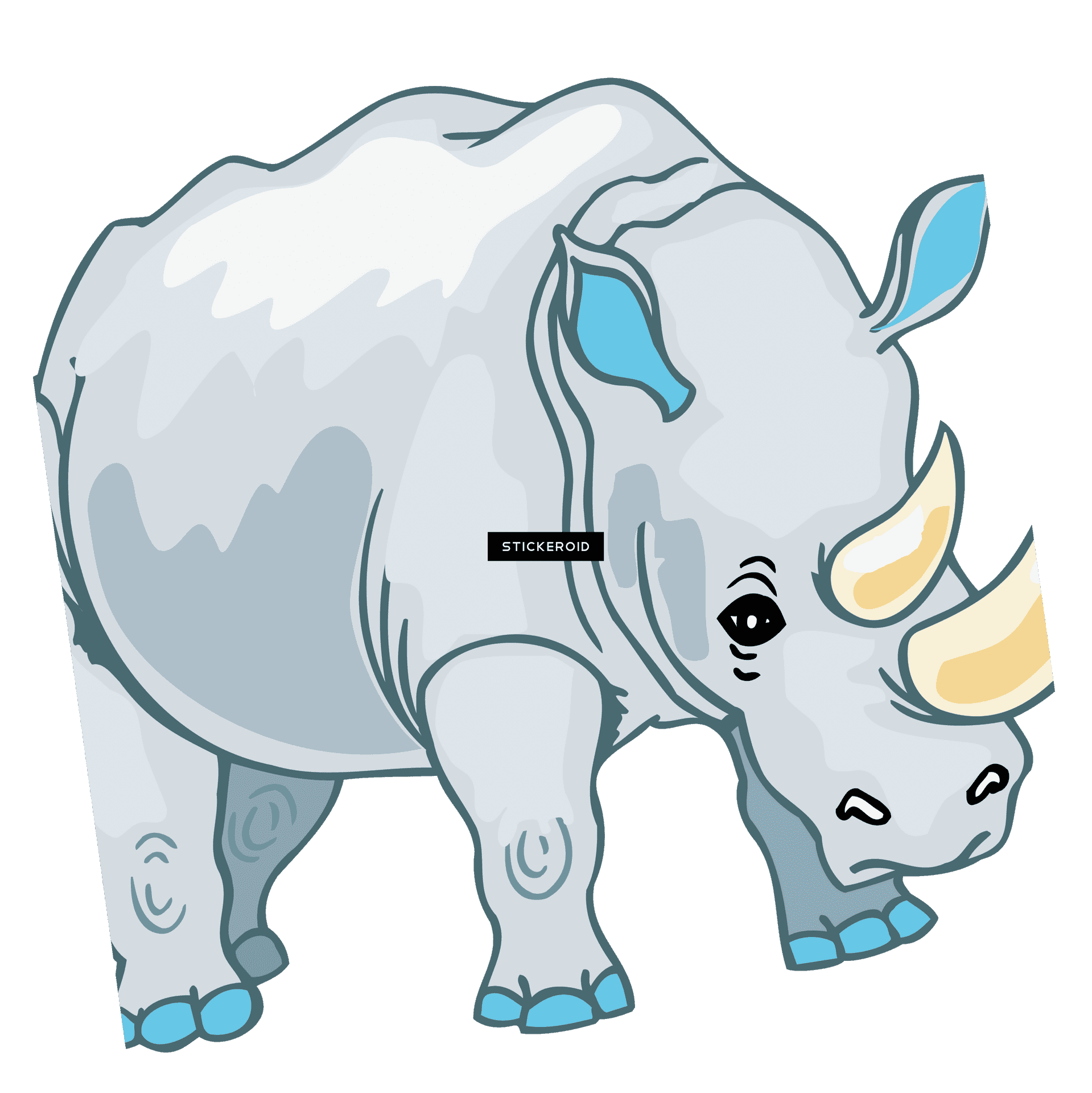 Cartoon White Rhino Illustration PNG Image