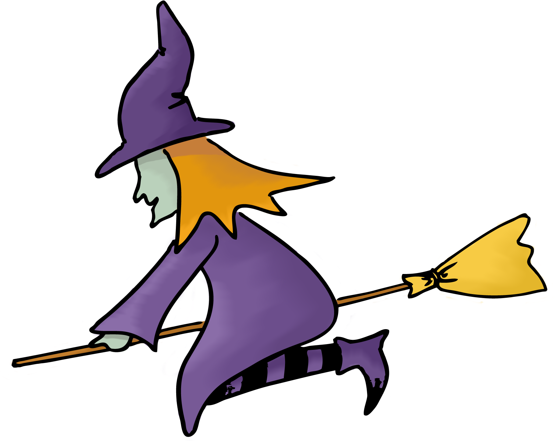 Cartoon Witch Flyingon Broomstick PNG Image