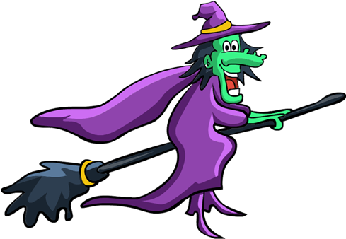 Cartoon Witchon Broomstick PNG Image