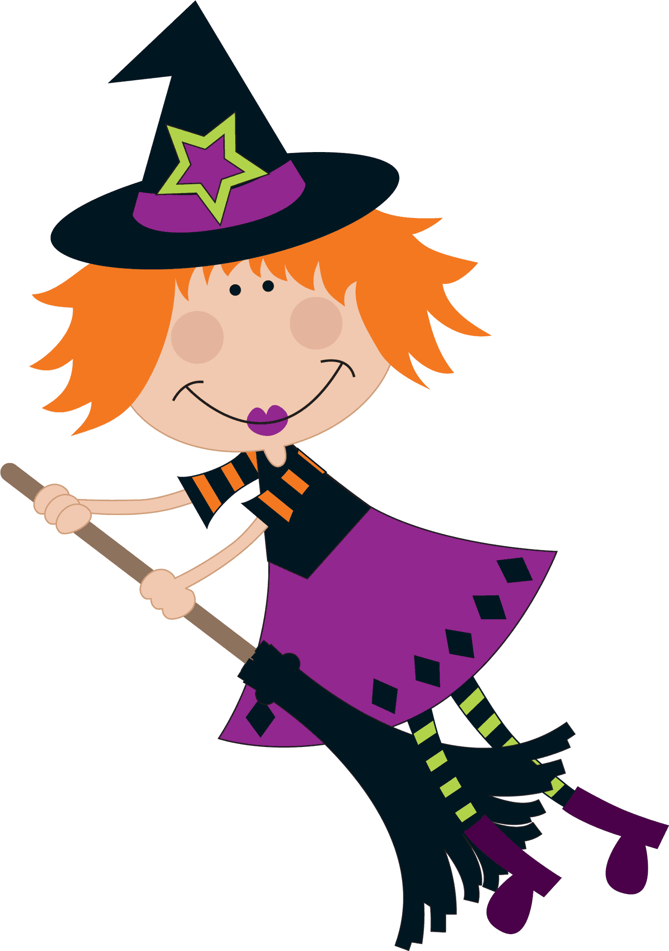 Cartoon Witchon Broomstick Clipart PNG Image