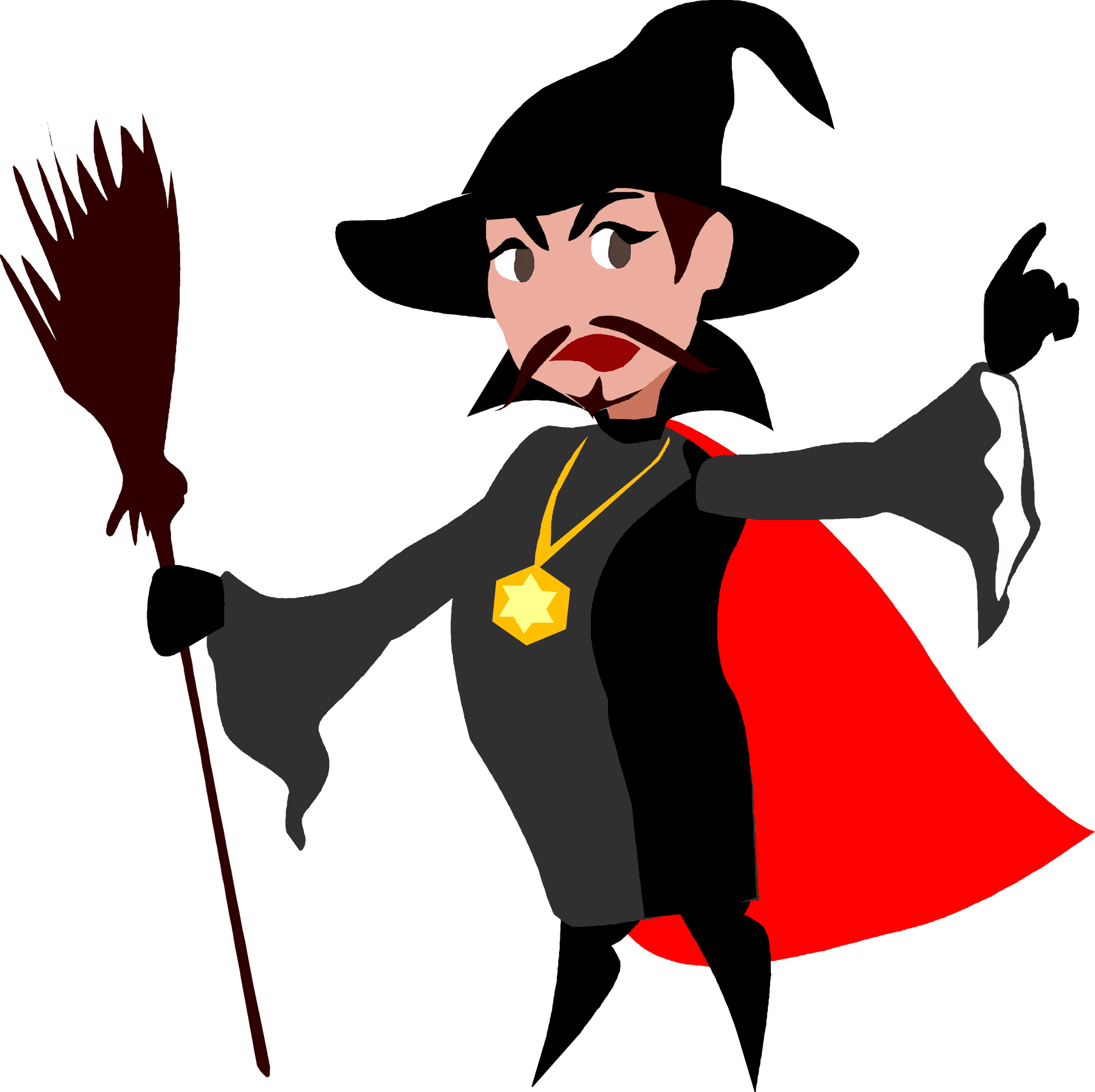 Cartoon Witchwith Broomand Cape PNG Image