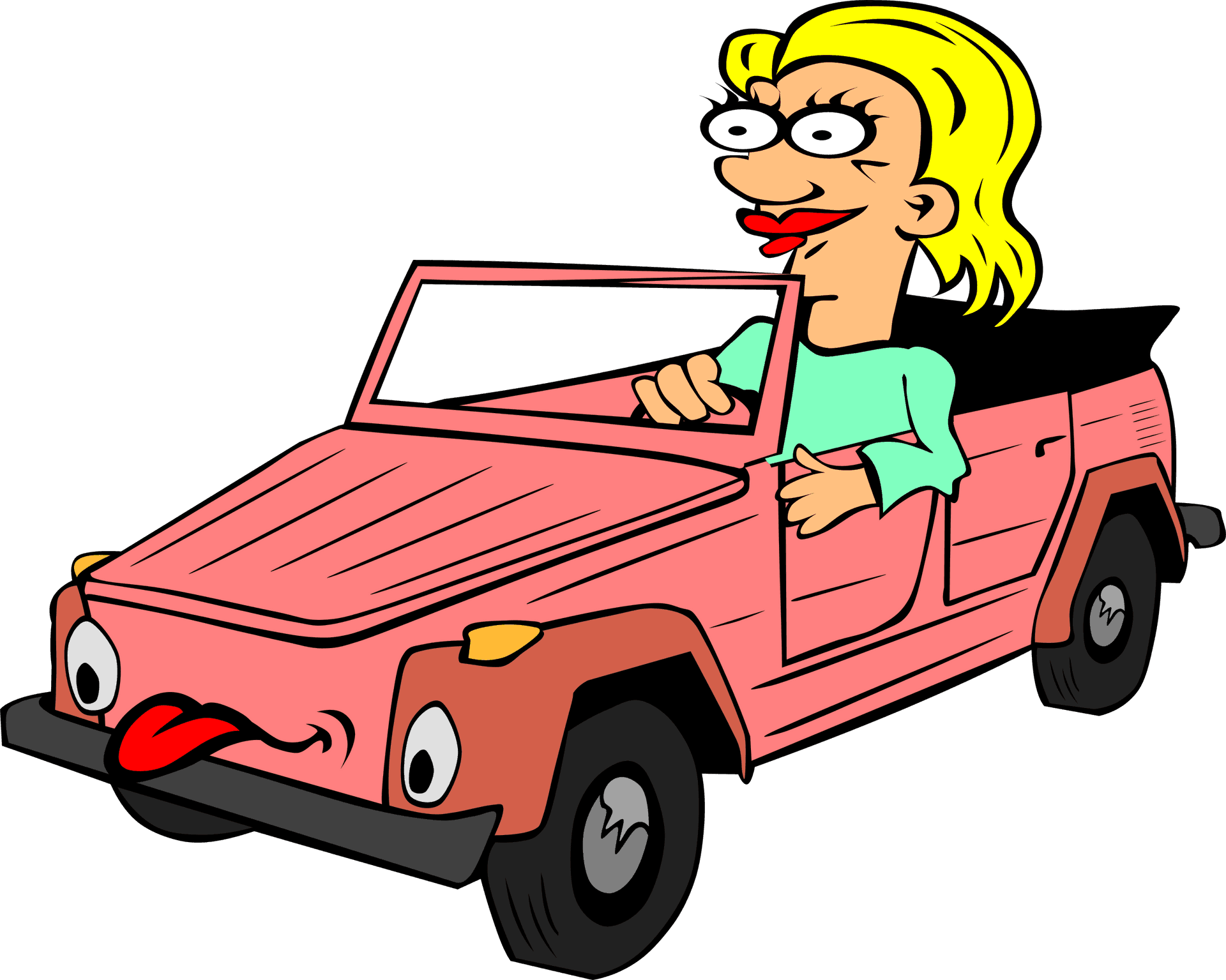 Cartoon Woman Driving Car PNG Image