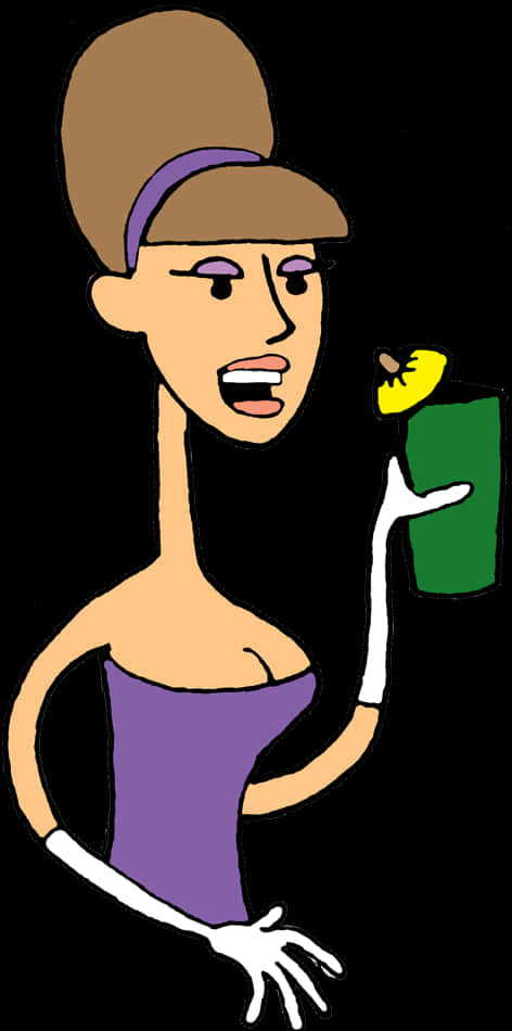 Cartoon Woman Holding Green Drink PNG Image