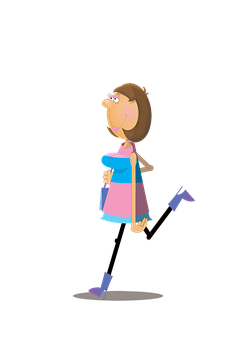 Cartoon Woman Walking Black Background PNG Image