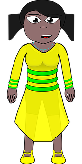 Cartoon Woman Yellow Dress PNG Image