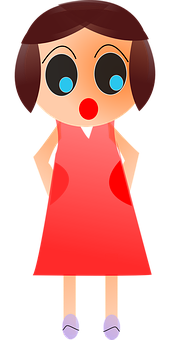 Cartoon Womanin Red Dress PNG Image