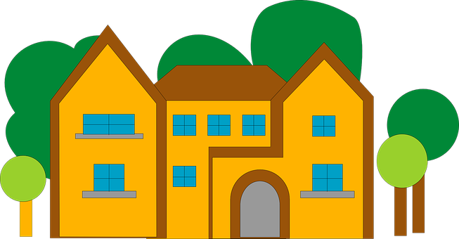 Cartoon Yellow Housewith Trees PNG Image