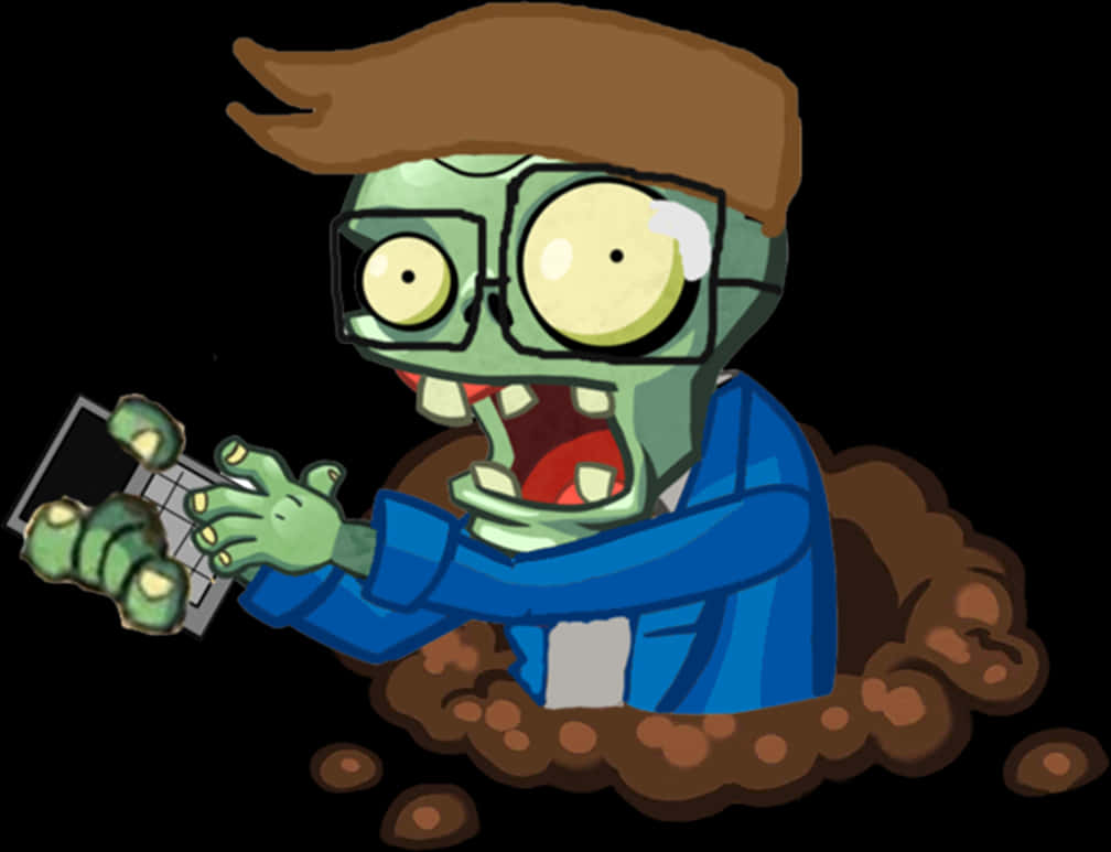 Cartoon Zombie With Smartphone PNG Image