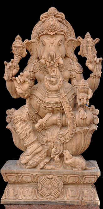 Carved Wooden Vinayagar Statue PNG Image