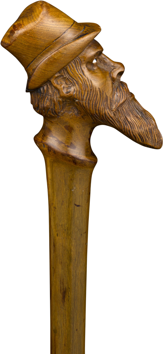 Carved Wooden Walking Stickwith Bearded Man Topper PNG Image