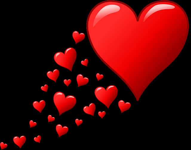 Cascading Red Hearts Black Background PNG Image