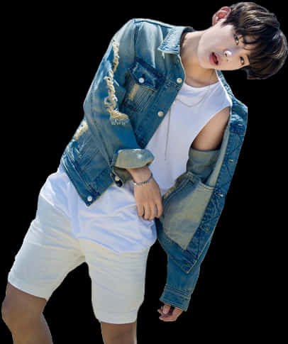 Casual Denim Fashion Pose PNG Image