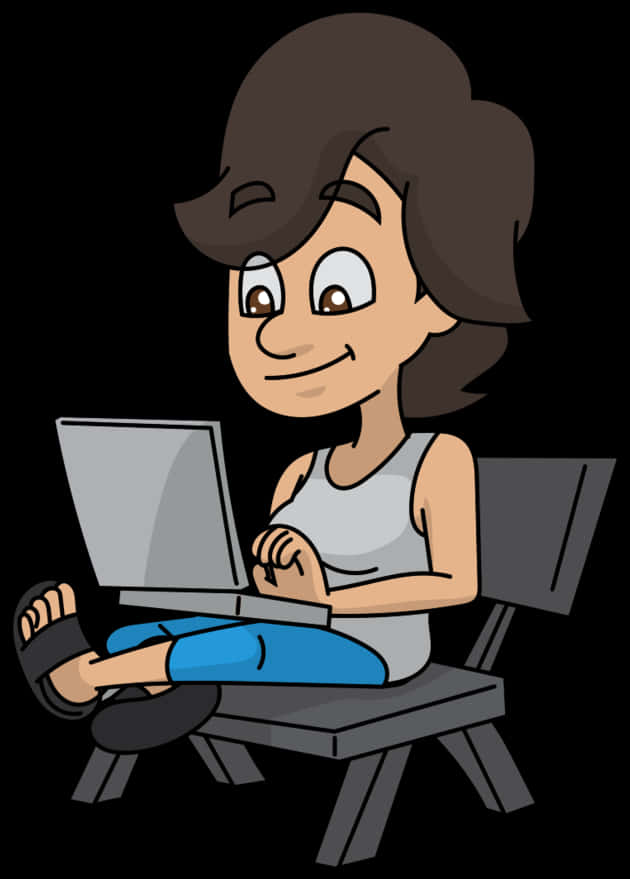 Casual Laptop User Cartoon PNG Image