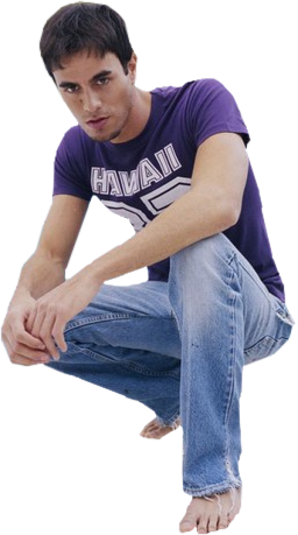 Casual Man Sitting Barefoot PNG Image