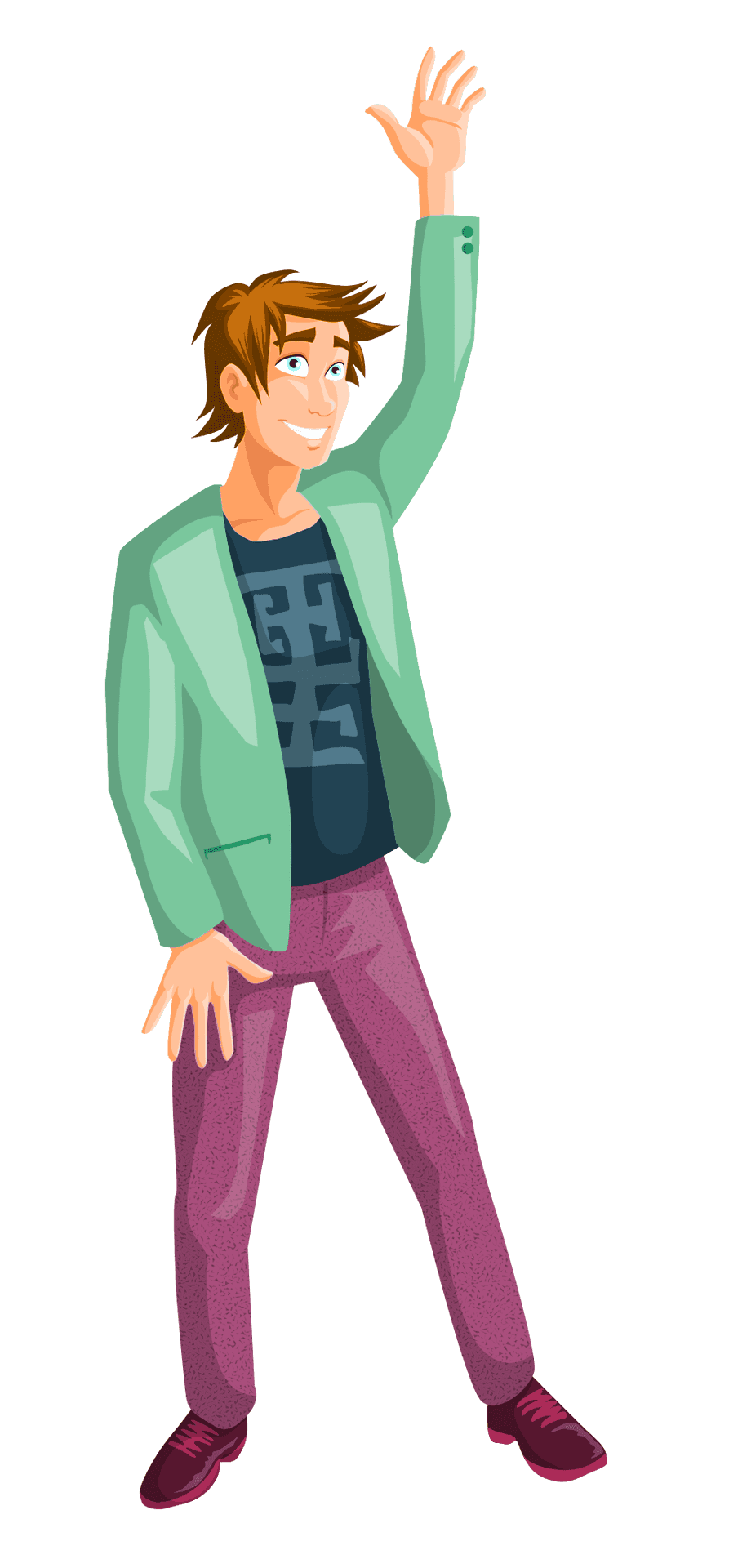 Casual Man Waving Hello PNG Image