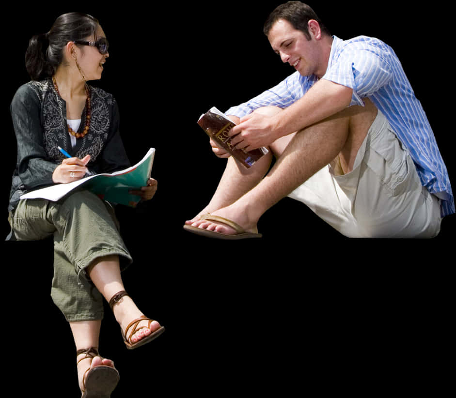 Casual Outdoor Study Session PNG Image