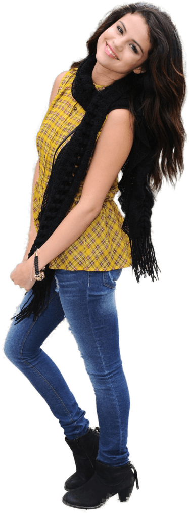 Casual Yellow Topand Jeans Outfit PNG Image