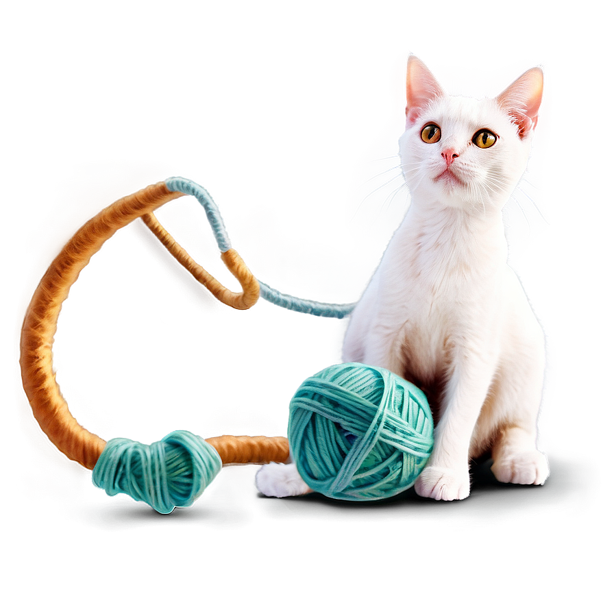 Cat And Yarn Playful Png B PNG Image