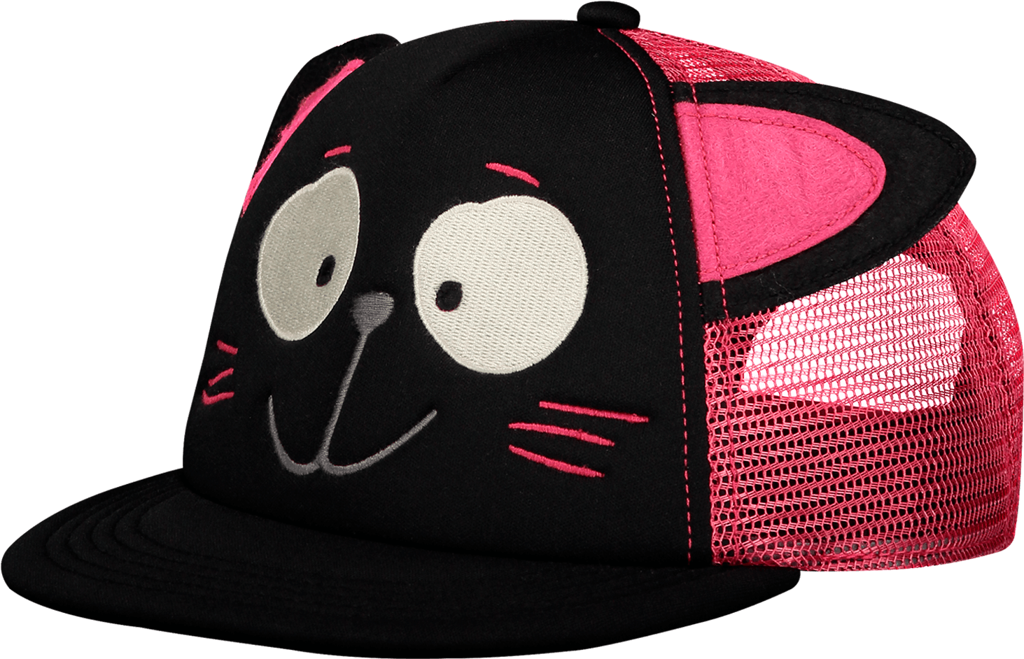 Cat Face Black Trucker Hat PNG Image