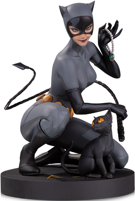 Catwomanand Black Cat Statue PNG Image