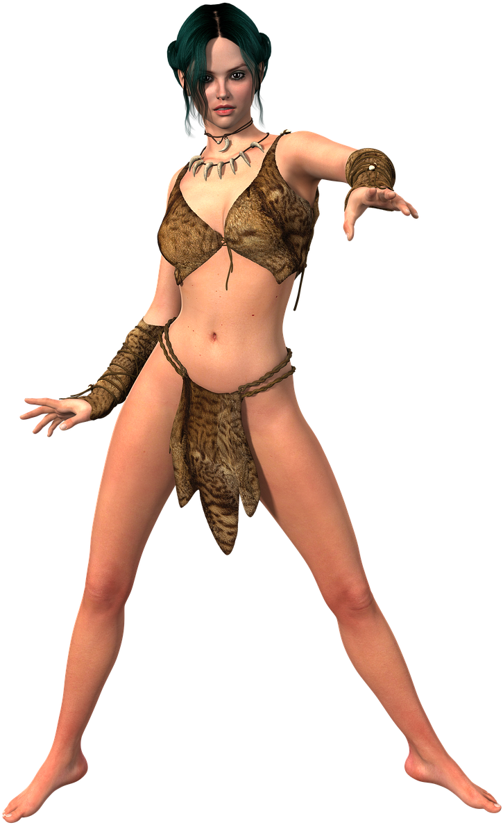 Cavegirl_ Costume_ Pose PNG Image