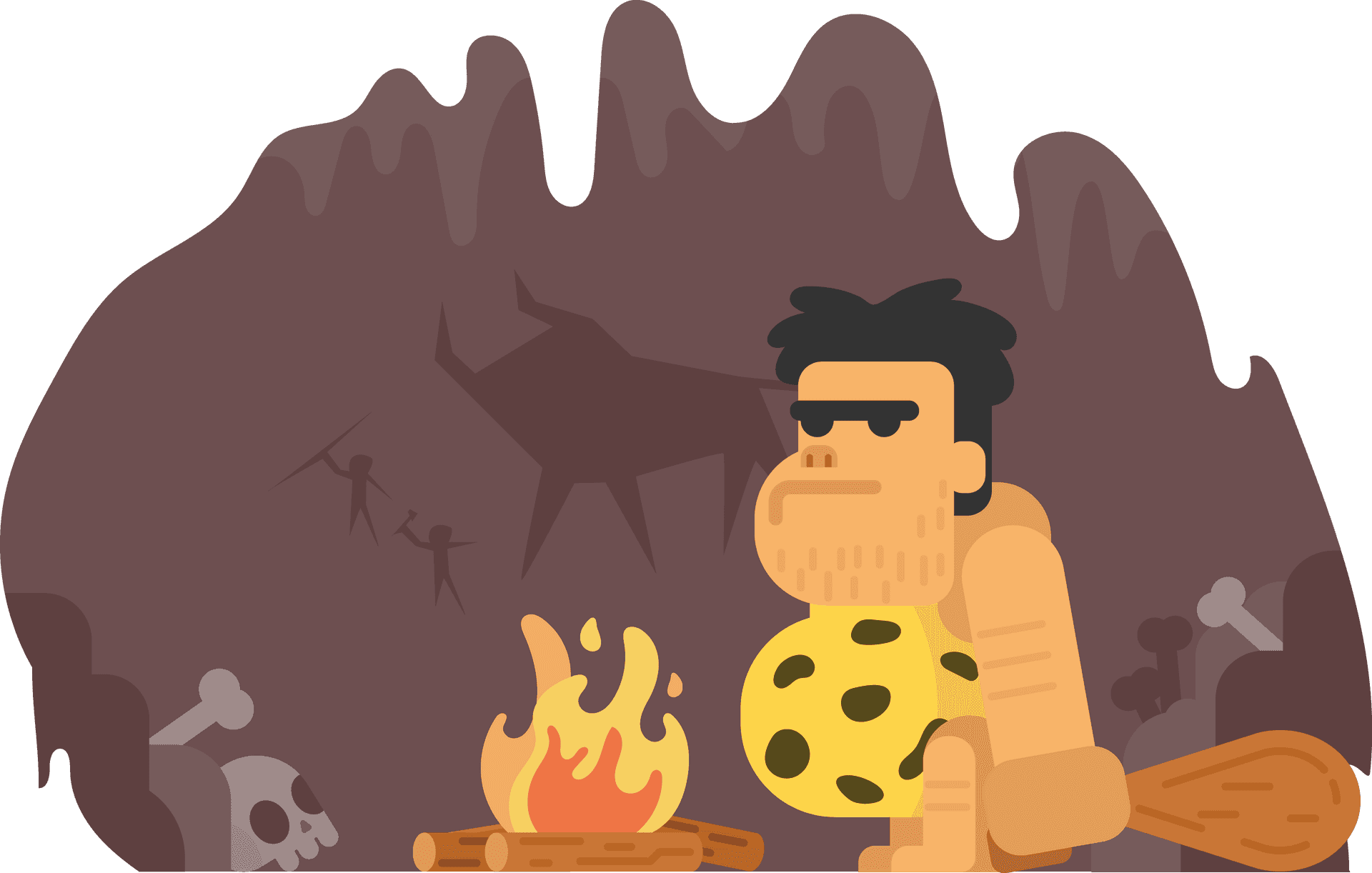 Caveman By Firelight Illustration PNG Image