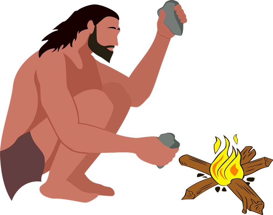 Caveman Creating Fire Vector PNG Image