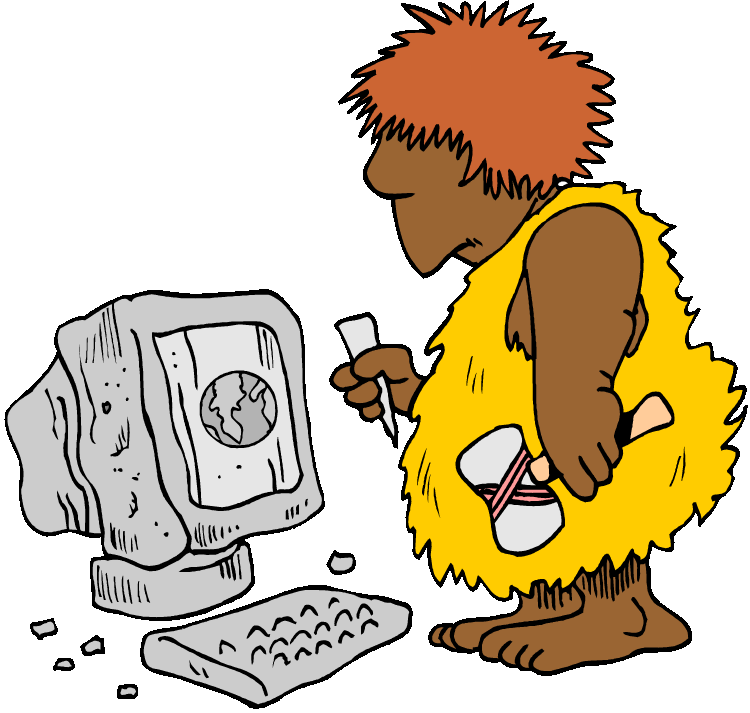 Caveman_ Using_ Stone_ Computer_ Illustration.png PNG Image