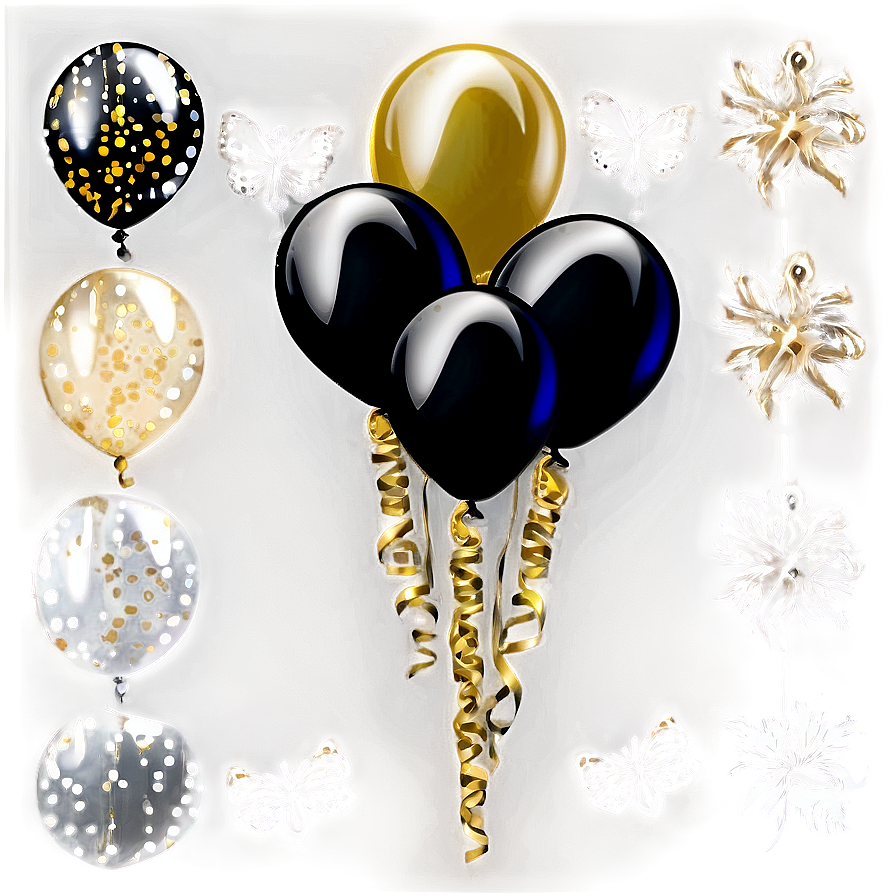 Celebratory Black And Gold Balloons Png Fko PNG Image