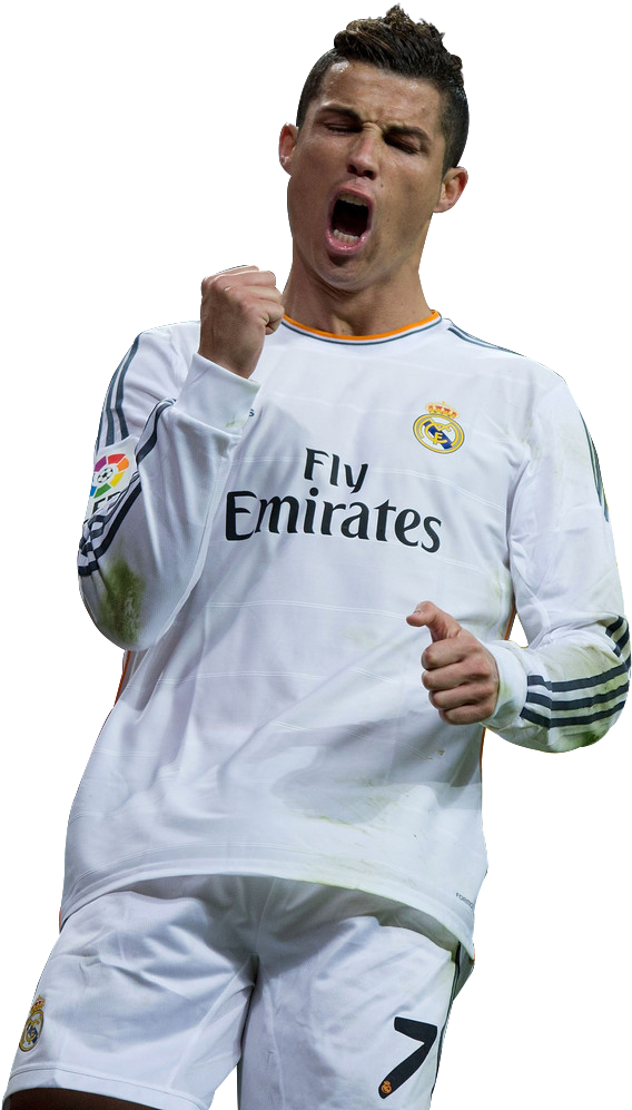 Celebratory Soccer Player Madrid Kit PNG Image