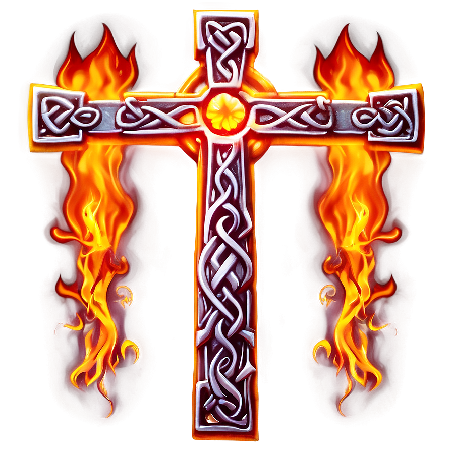 Celtic Cross In Fire Design Png Sna PNG Image