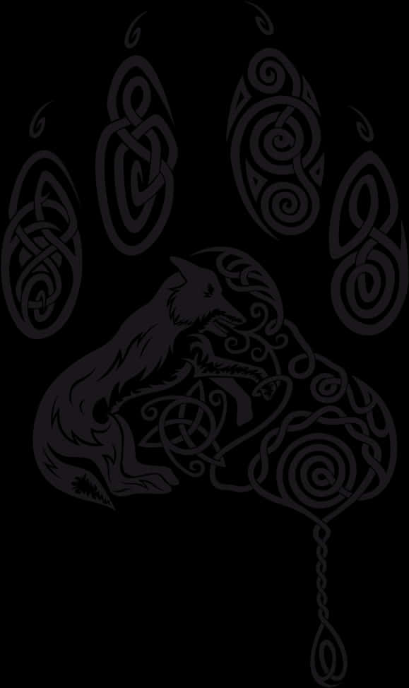 Celtic Wolf Paw Print Design PNG Image