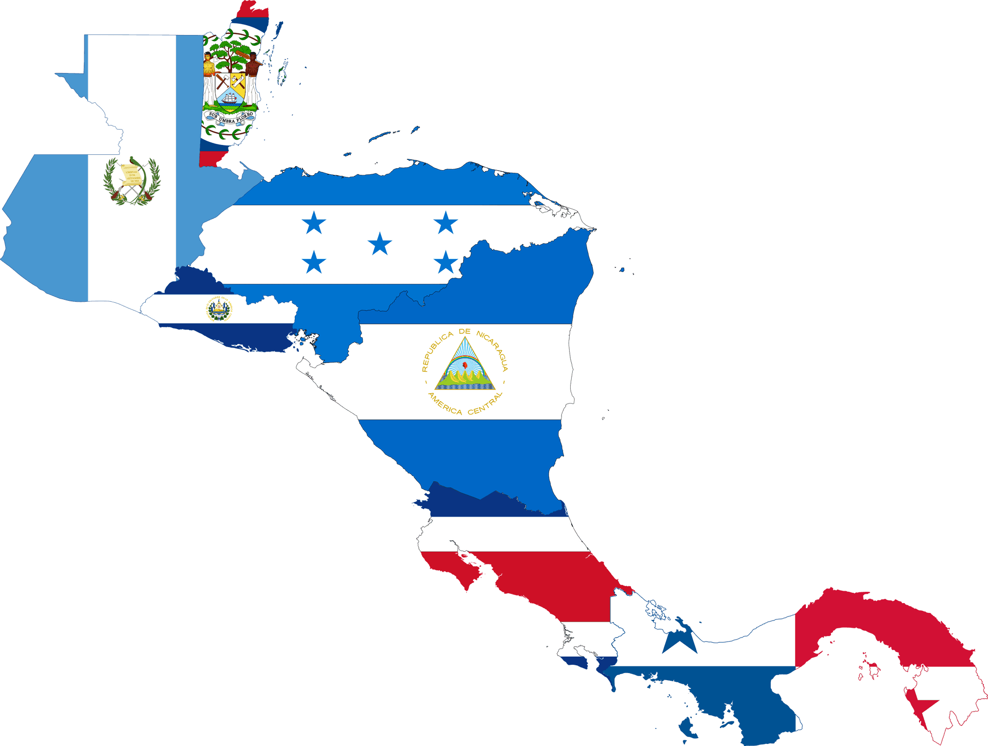 Central American Flags Map PNG Image