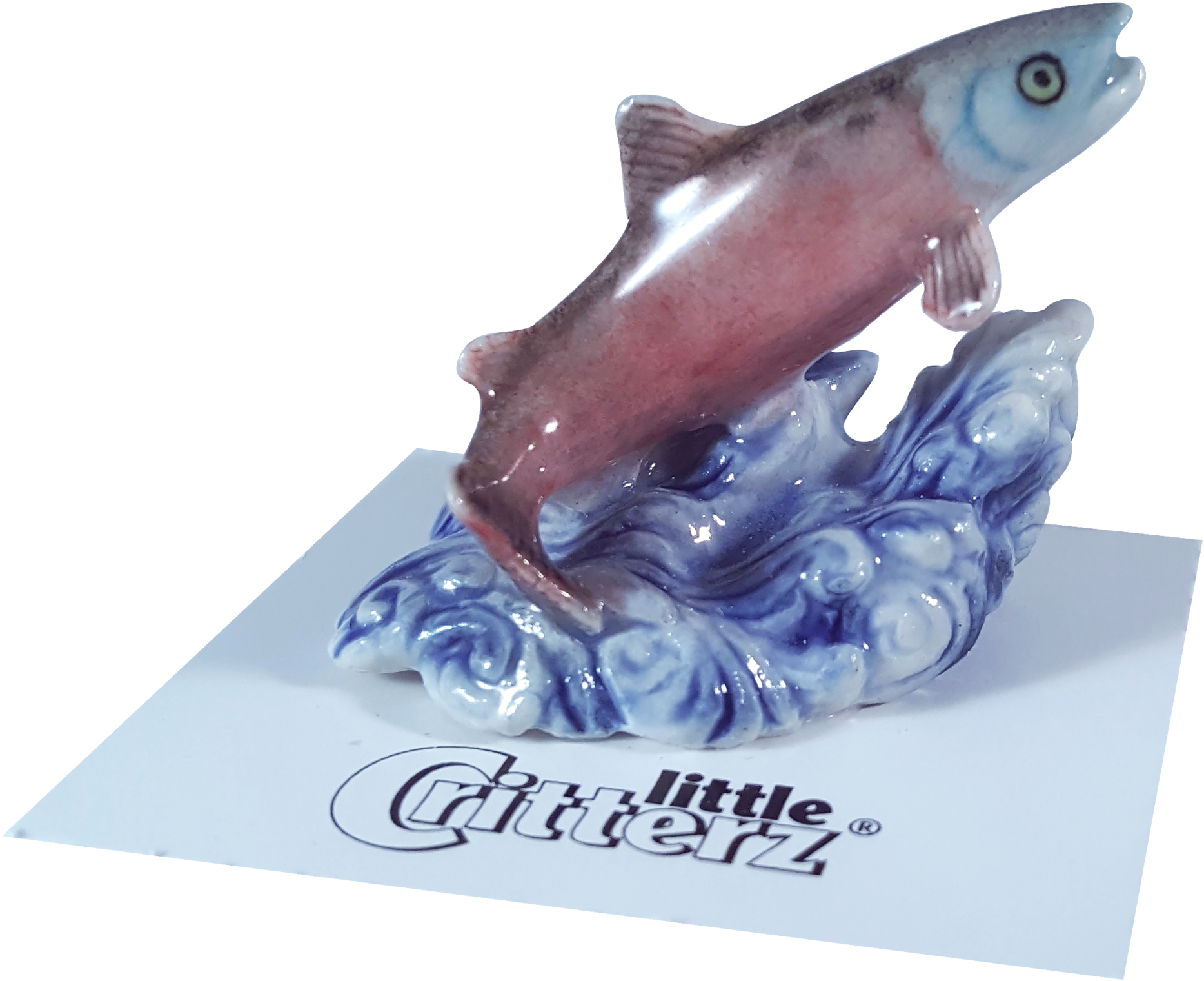 Ceramic Salmon Leaping Wave Figurine PNG Image