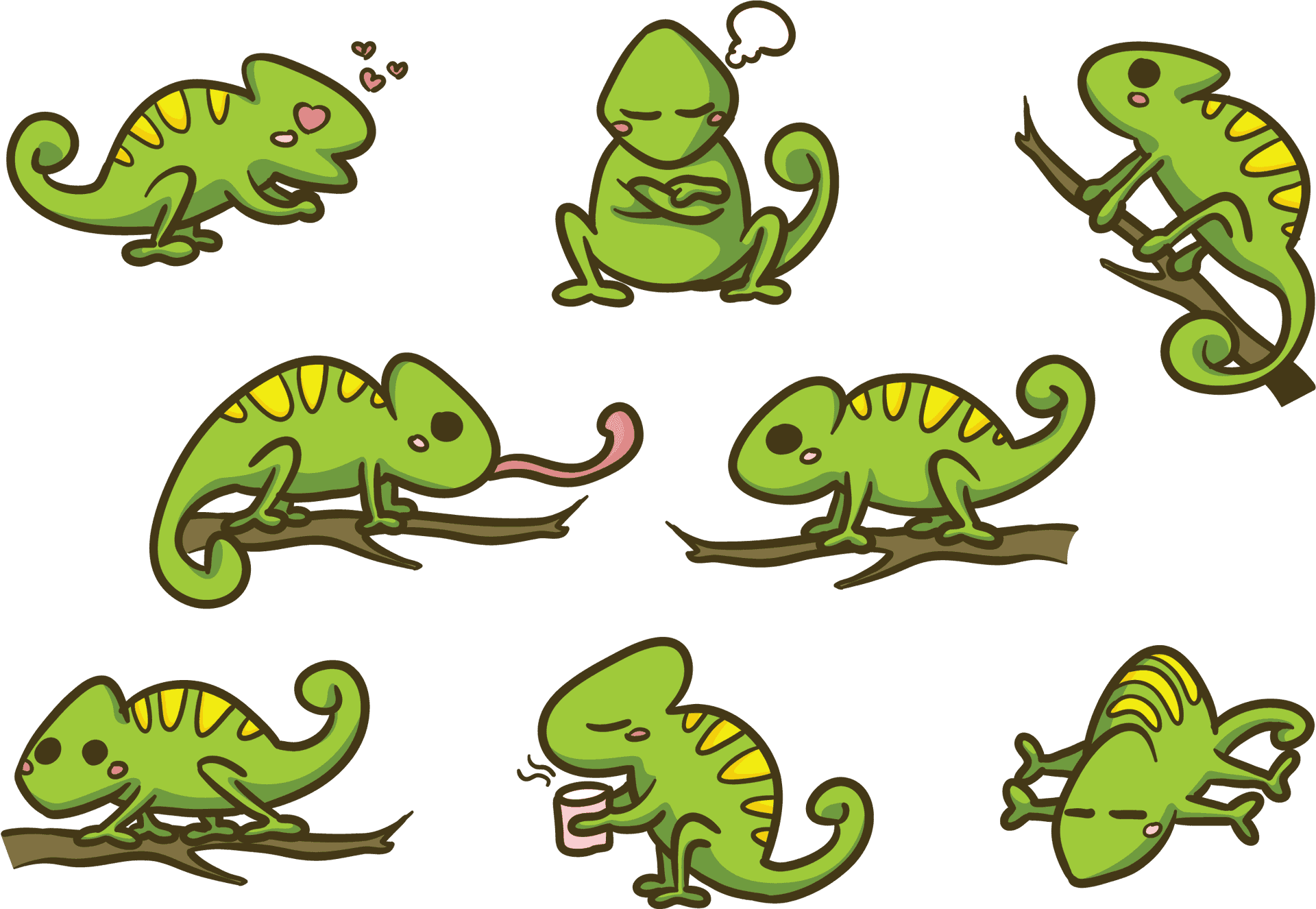 Chameleon_ Cartoon_ Collection_ Vector PNG Image