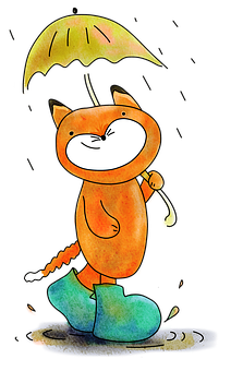 Cheerful Fox With Umbrella PNG Image