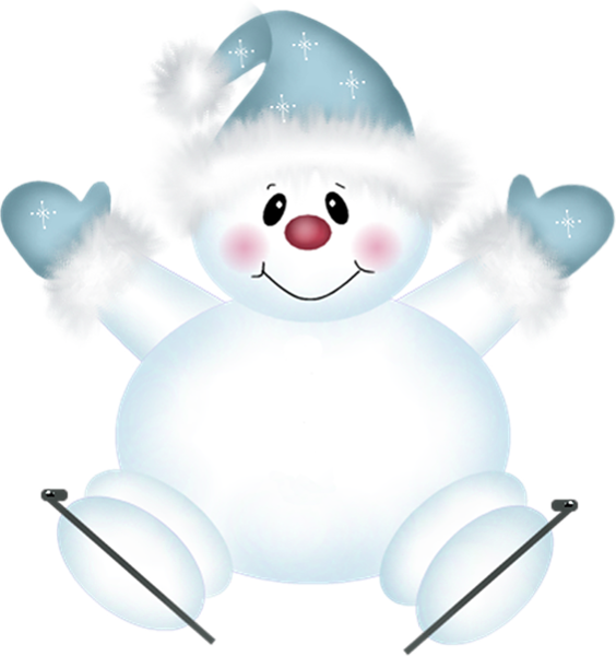 Cheerful Snowman Skiing Clipart PNG Image