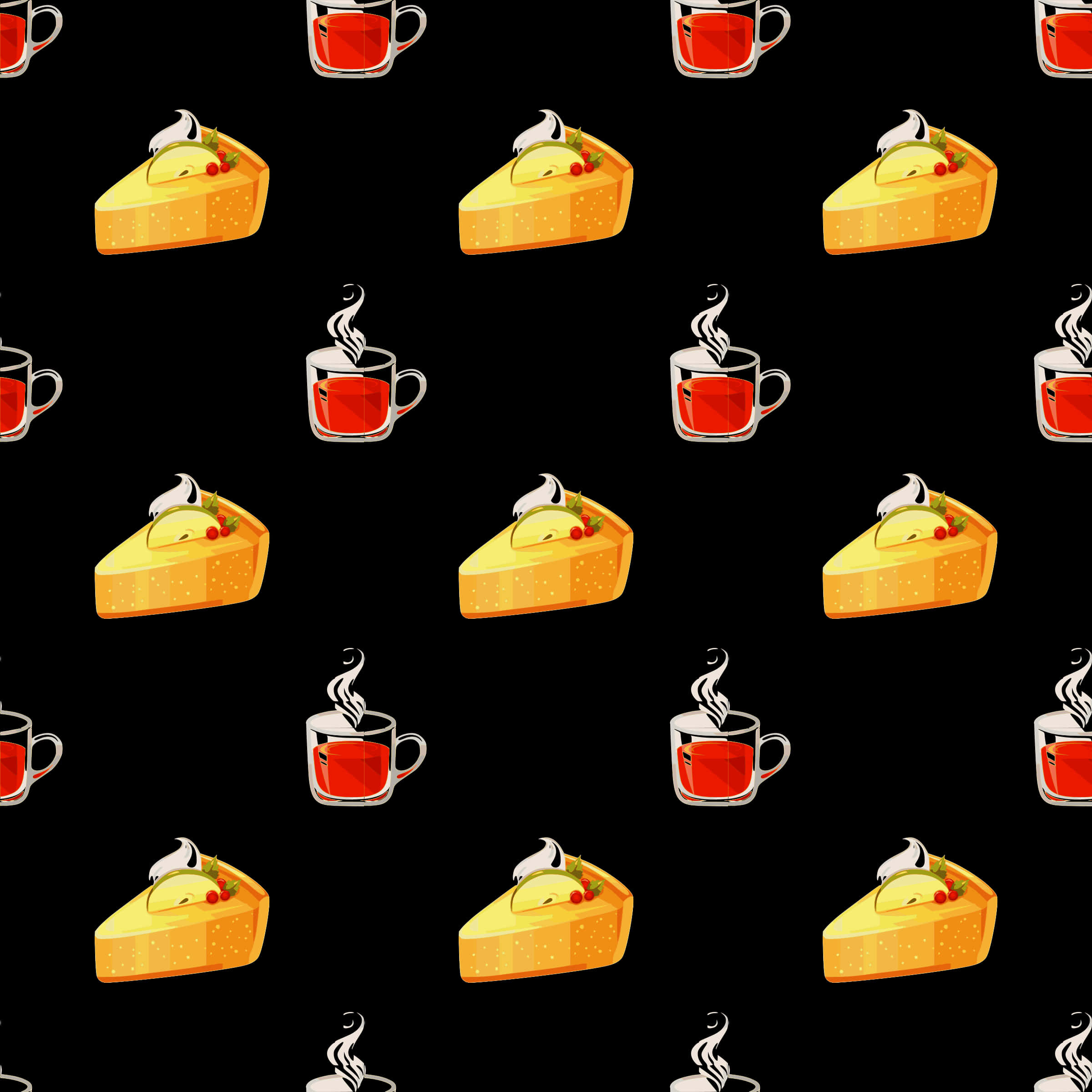 Cheesecakeand Tea Pattern PNG Image