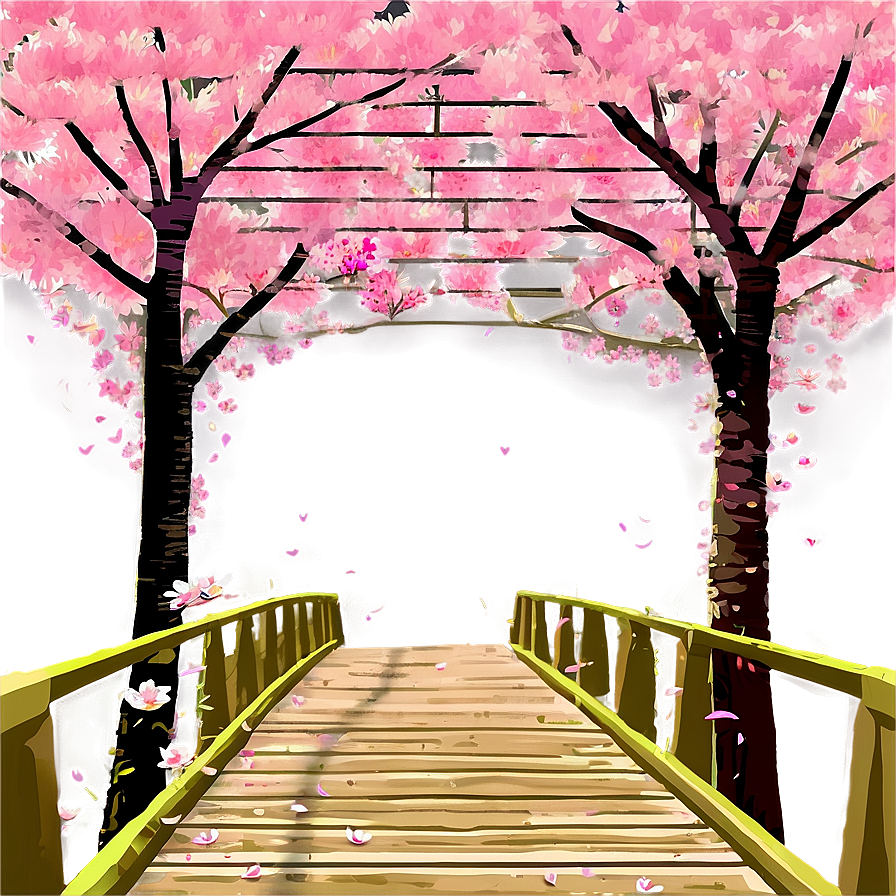 Cherry Blossom And Bridge Scene Png Csh75 PNG Image