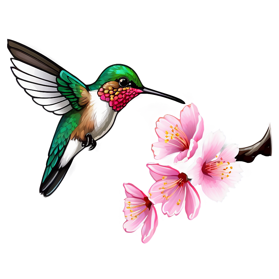 Cherry Blossom And Hummingbird Png Yne PNG Image