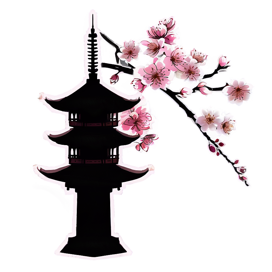 Cherry Blossom And Pagoda Silhouette Png 6 PNG Image