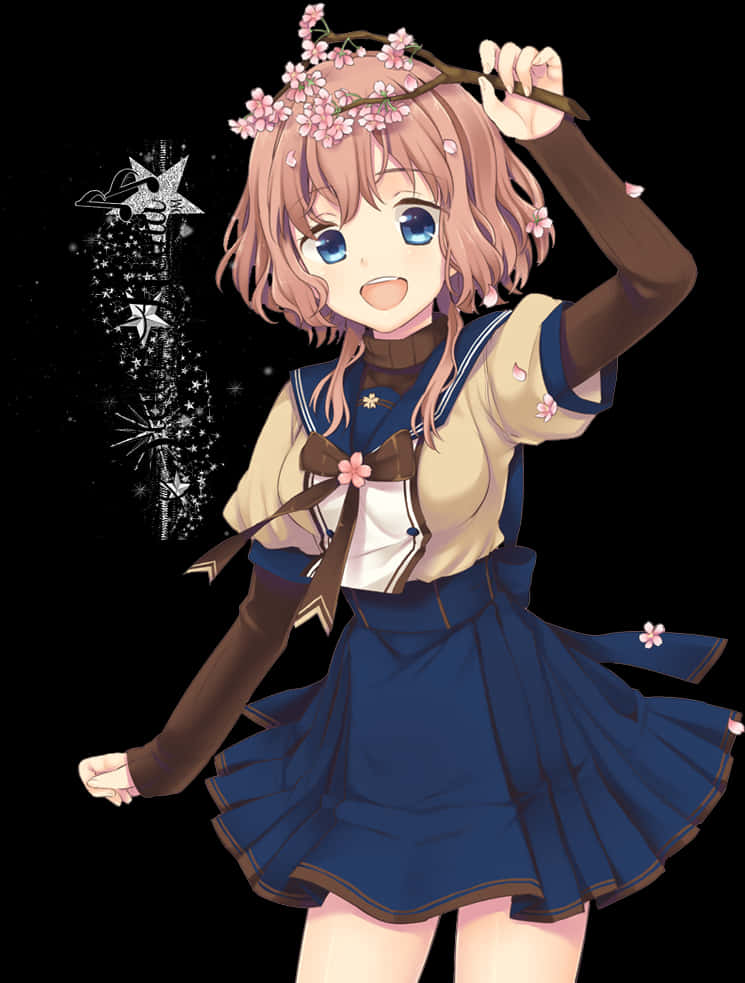 Cherry Blossom Anime Girl PNG Image