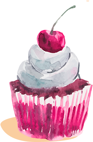 Cherry Topped Cupcake Art PNG Image