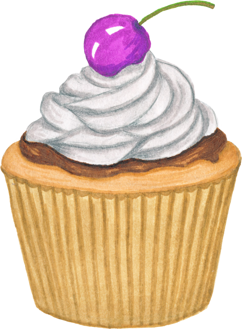 Cherry Topped Cupcake Illustration PNG Image