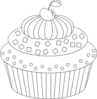 Cherry Topped Cupcake Line Art PNG Image